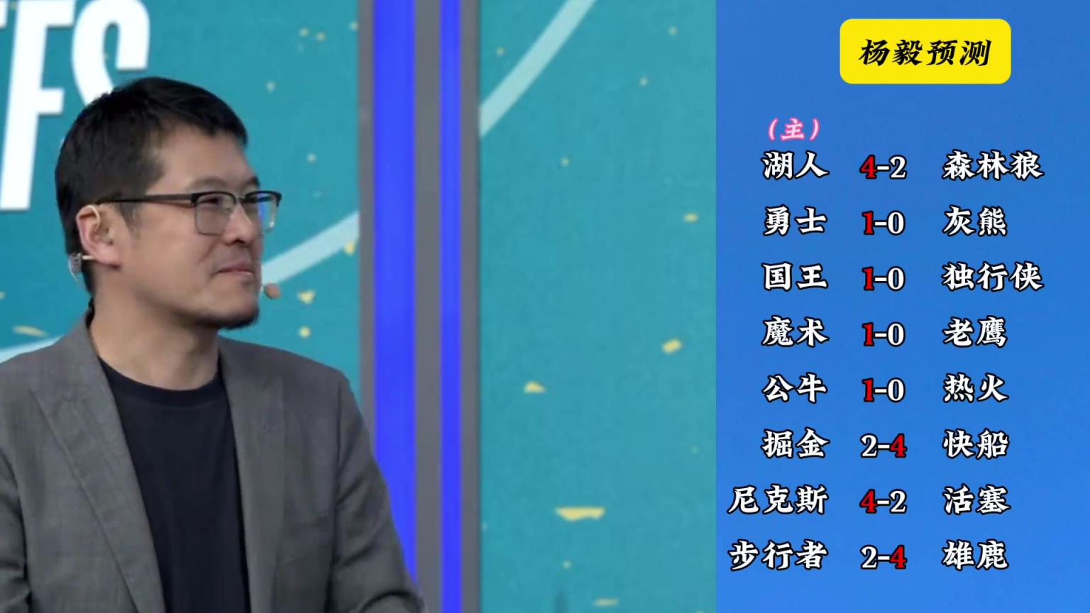明燈來了！看看楊毅的季后賽預(yù)測：湖人4-2狼 快船4-2掘金